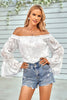 Load image into Gallery viewer, Floral Applique Frill Trim Flare Sleeve Off Should