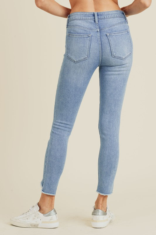 High Rise Skinny Jeans W/ Hi Low Fray