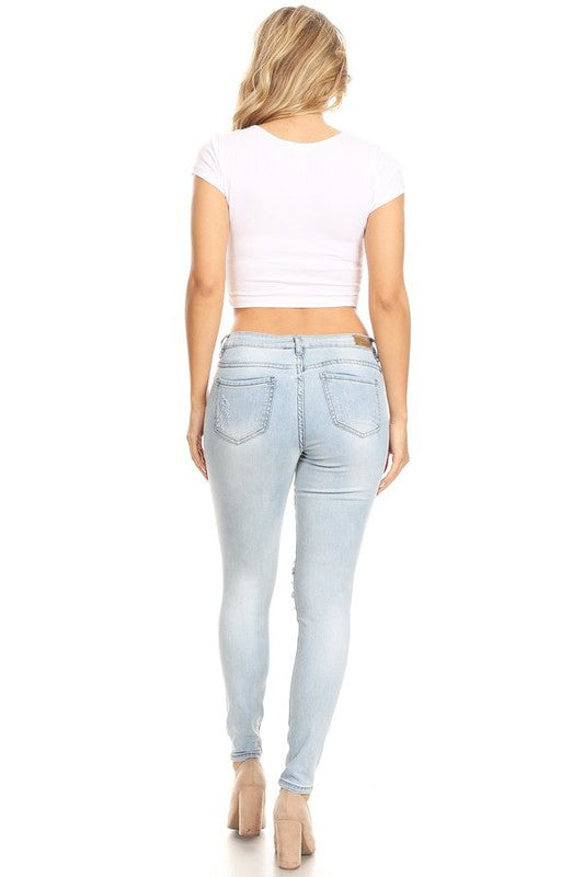 Low Rise Skinny Jean With Embellished And Ripped