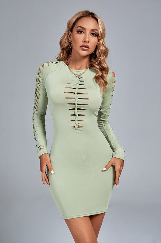 Hollow-Out Long Sleeve Dress
