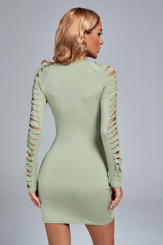 Hollow-Out Long Sleeve Dress