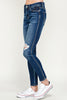 Load image into Gallery viewer, Low Rise Knee Slit Dark Washed Skinny Jeans