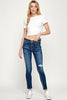 Load image into Gallery viewer, Low Rise Knee Slit Dark Washed Skinny Jeans