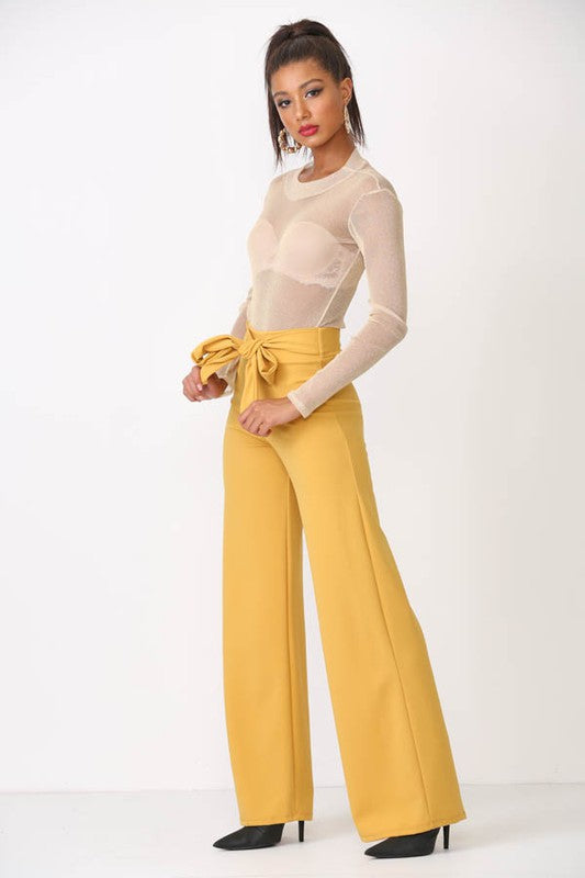 Front Tie Solid Palazzo Pants