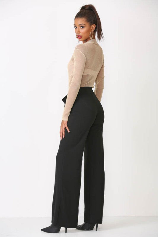 Front Tie Solid Palazzo Pants