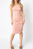 Load image into Gallery viewer, Ribbed Chain Strap Side Ruched Detail Midi Dress