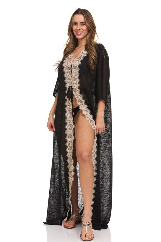 Robe Cover Up With Lace Trim