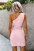 Load image into Gallery viewer, One Shoulder Sleeveless Solid Mini Dress