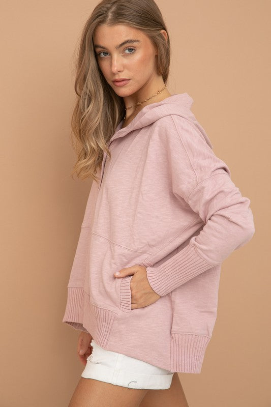 Oversized Snap Up Hooded Pullover