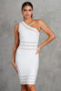 Load image into Gallery viewer, One Shoulder Bandage Dress W/ Mesh Insert