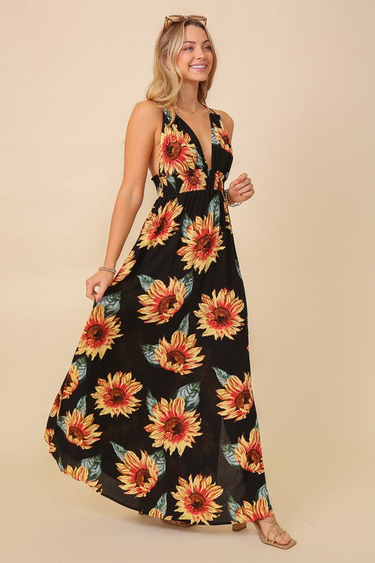 Sunflower Summer Spring Vacation Maxi Dress