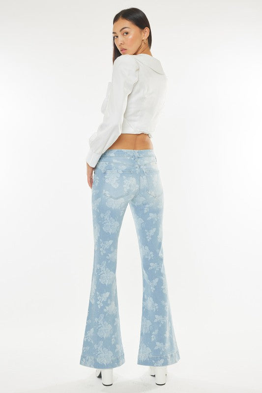 Low Rise Floral Printed Flare Jeans-