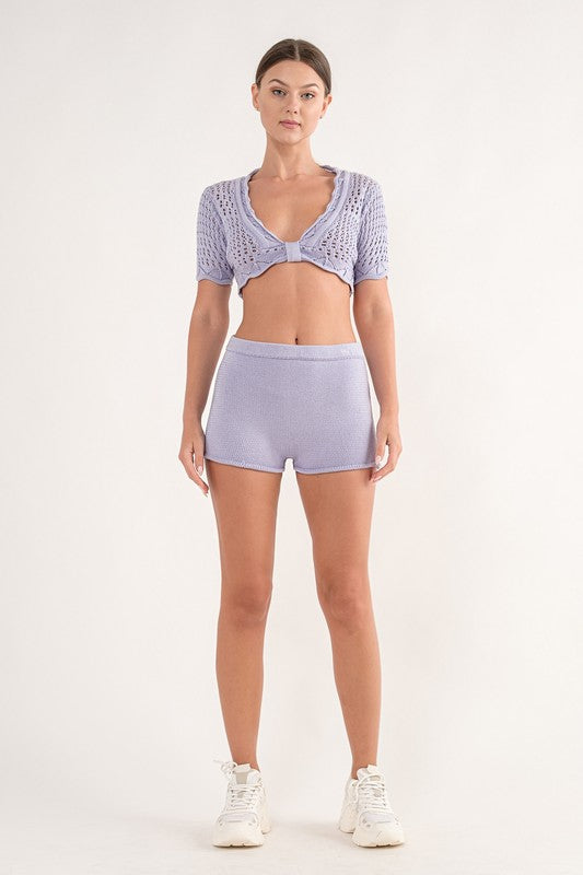 Knitted Crochet Top And Shorts 2 Pc Set