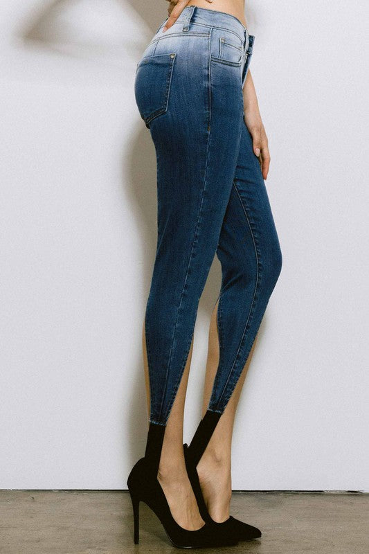 V Shape Discharged Low Rise Skinny Jeans