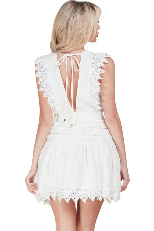 White Sexy And Sweet Crocheted Lace Mini Dress
