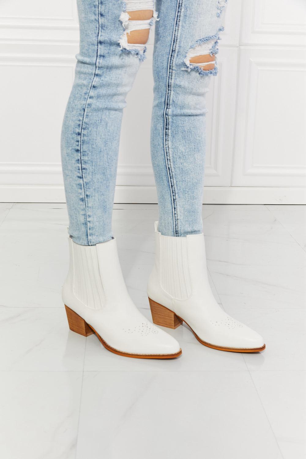 MMShoes Love the Journey Stacked Heel Chelsea Boot in White - sneakerlandnet