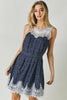 Load image into Gallery viewer, PRINTED ROUND NECK SLEEVELESS LACE TRIM MINI DRESS