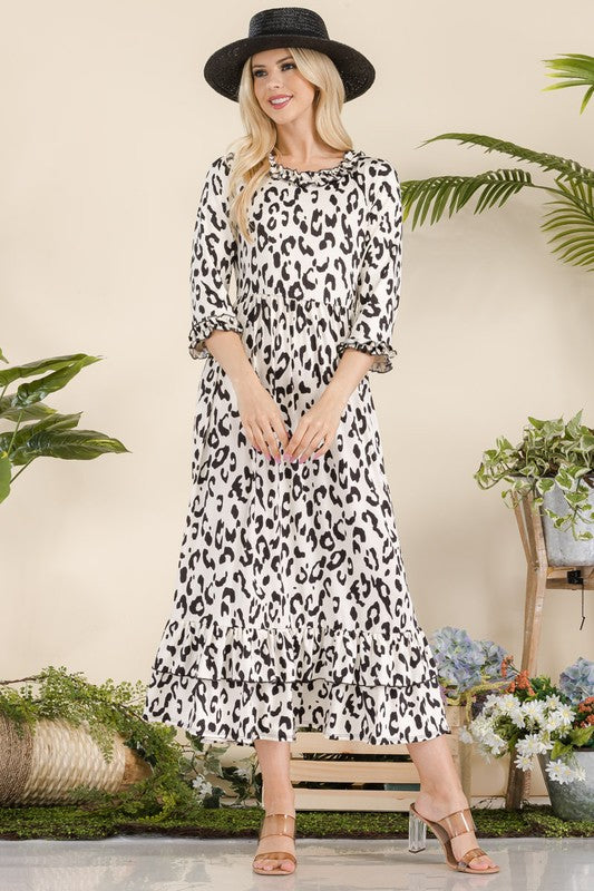 Animal Print Midi-Dress With Ruffle Detail sneakerlandnet