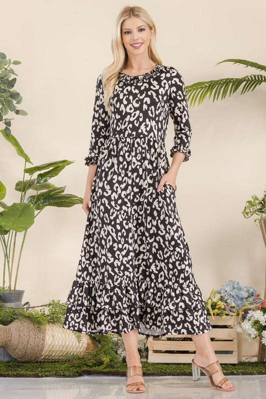Animal Print Midi-Dress With Ruffle Detail sneakerlandnet