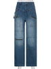Streetwear Jeans Women Low Waist Button Up Straight Pants
