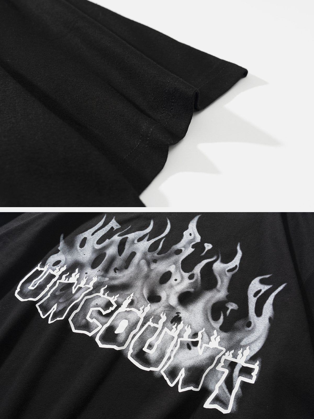 Sneakerland™ - 3D Flame Letter Print Hole Tee