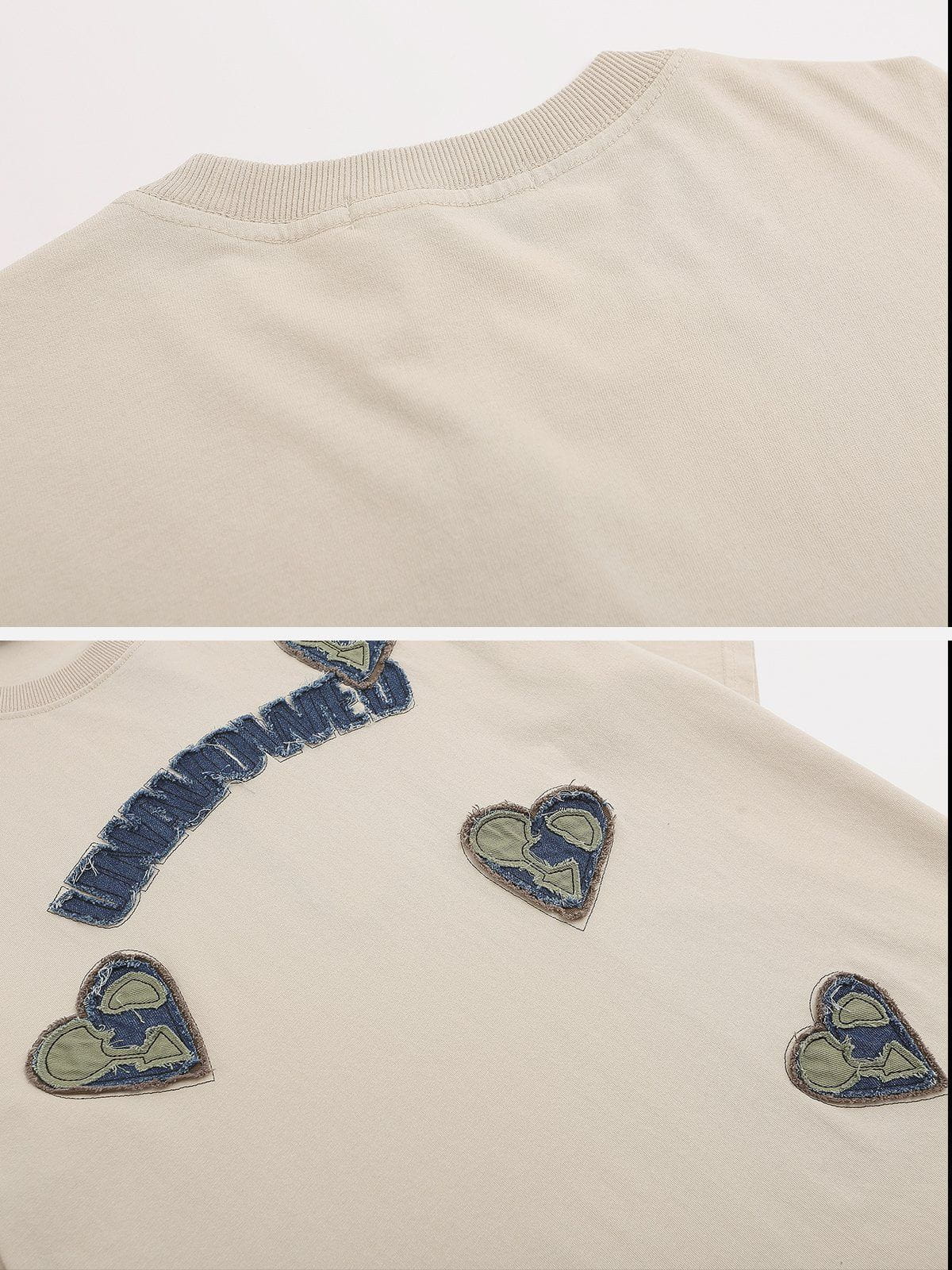 Sneakerland™ - Applique Embroidery Denim Heart Elements Tee