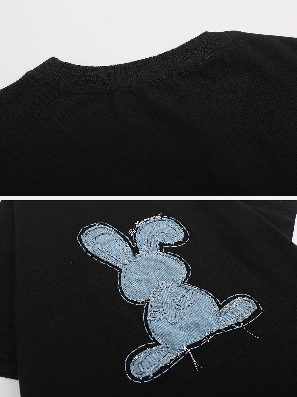 Sneakerland™ - Applique Embroidery Denim Rabbit Tee