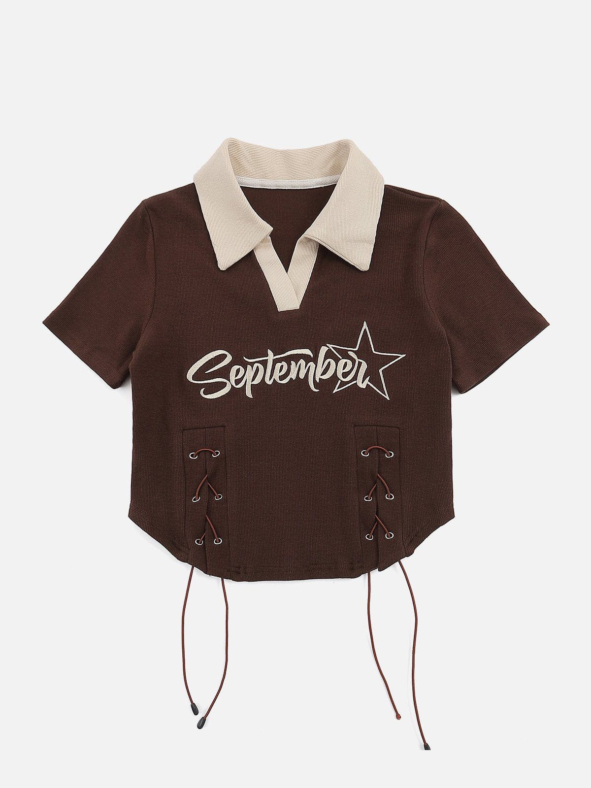 Sneakerland™ - Embroidery Side Drawstring Fold-over Star Tee