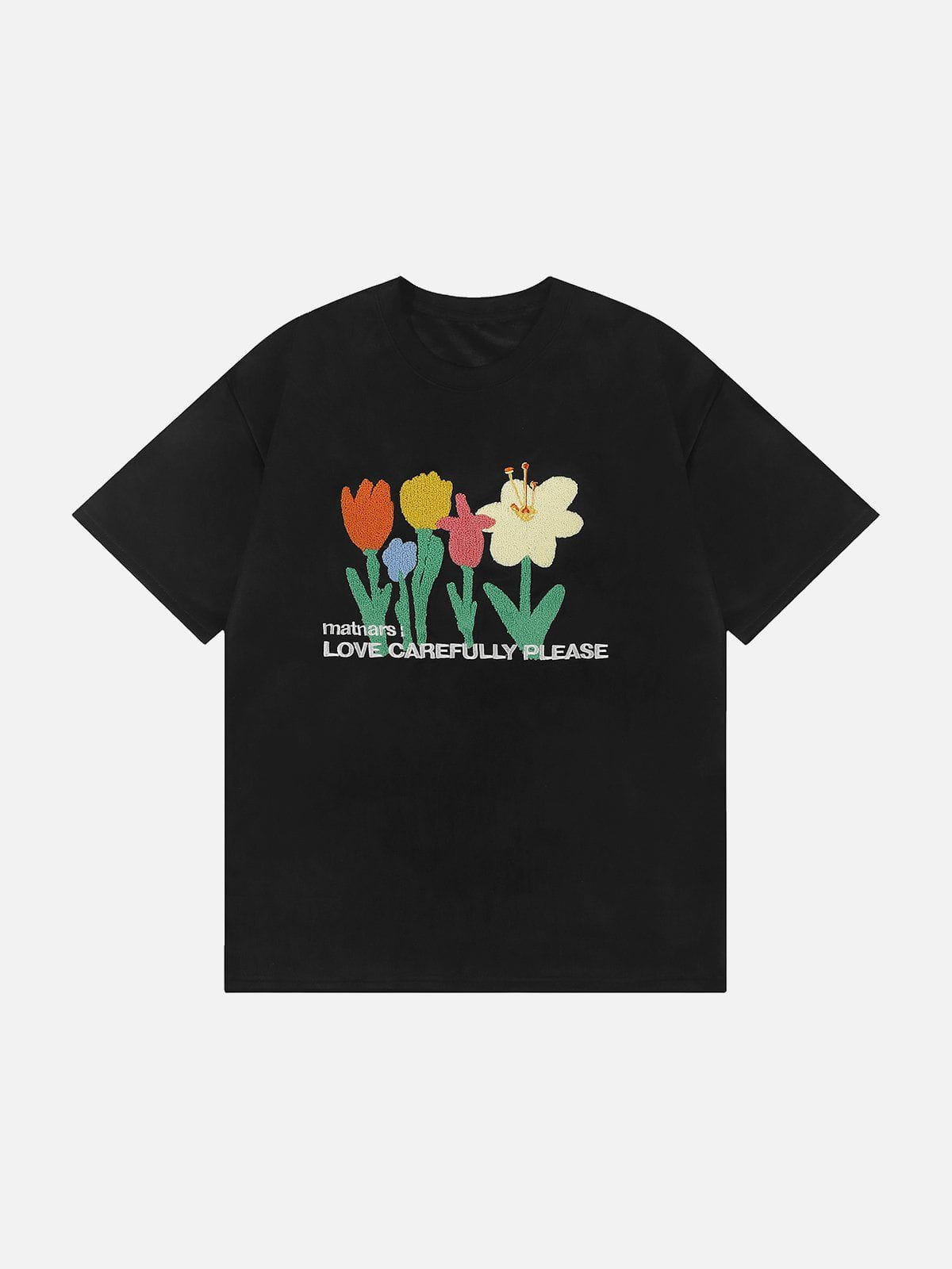 Sneakerland™ - Floral Flock Embroidered Suede Tee