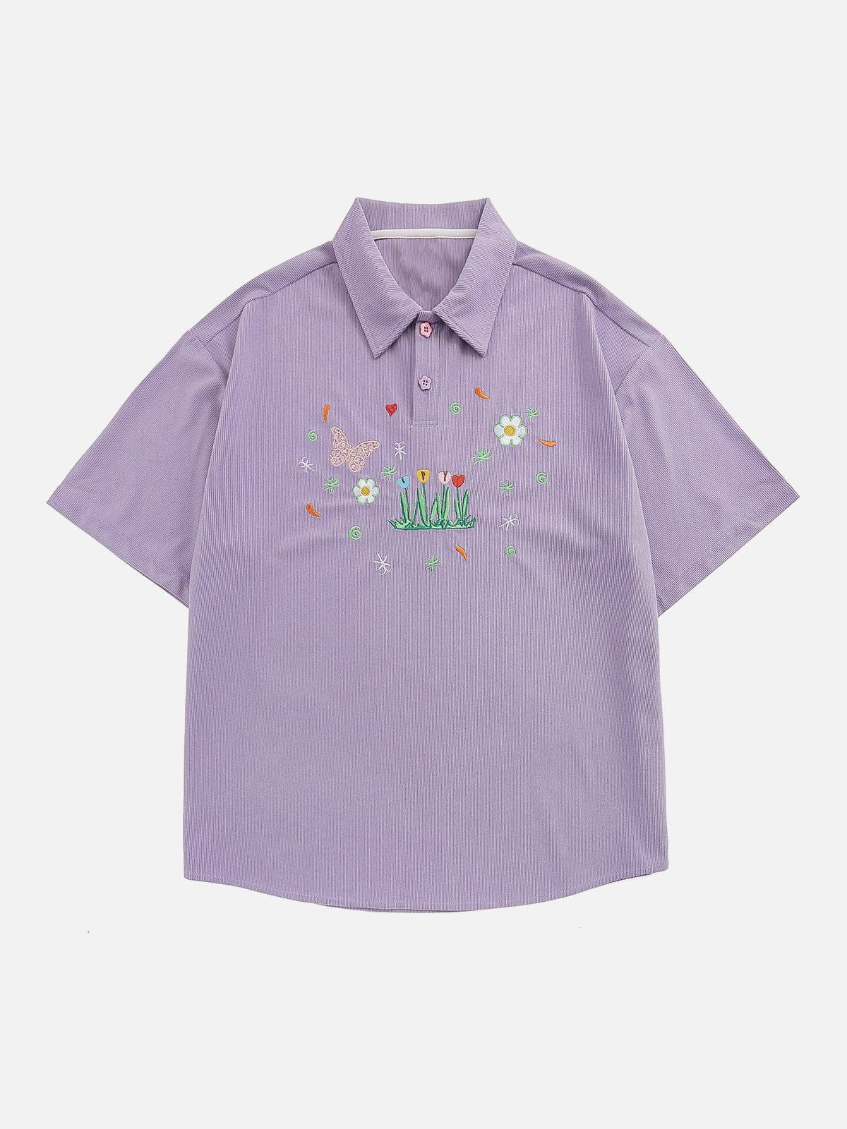 Sneakerland™ - Flower Butterfly Embroidery Polo Tee
