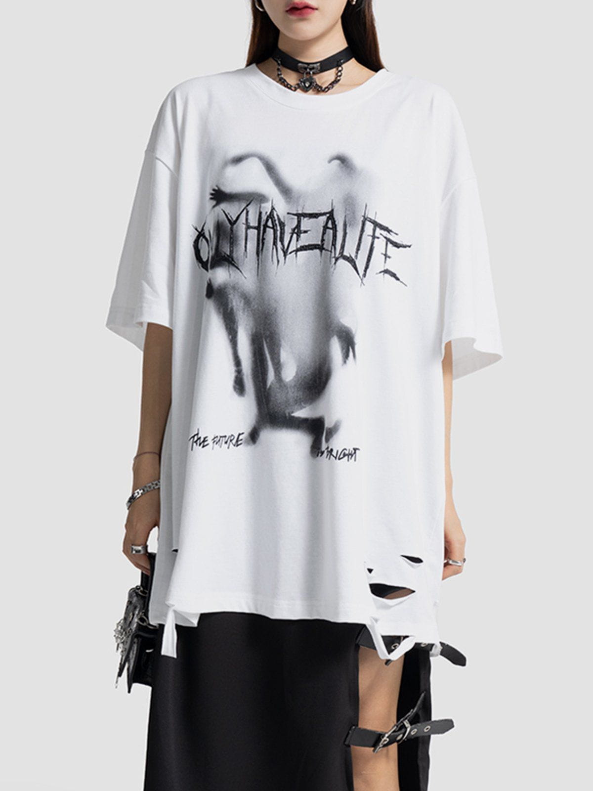 Sneakerland™ - Letter Abstract Print Hole Tee