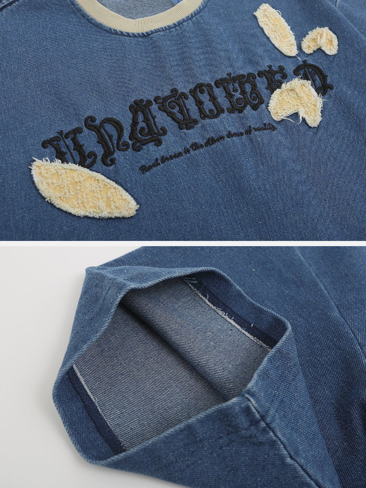 Sneakerland™ - Letter Embroidery Denim Tee