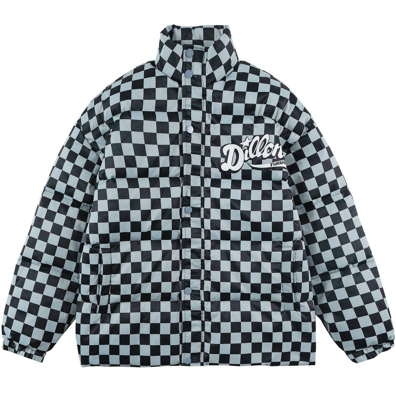 Sneakerland™ - Solid Color Checkerboard Print Puffer Jacket