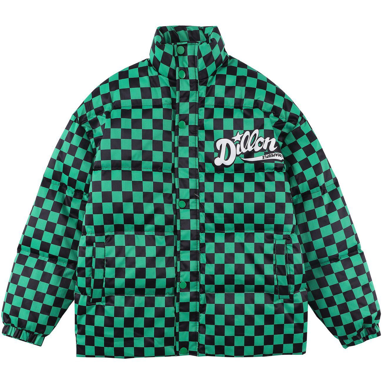 Sneakerland™ - Solid Color Checkerboard Print Puffer Jacket