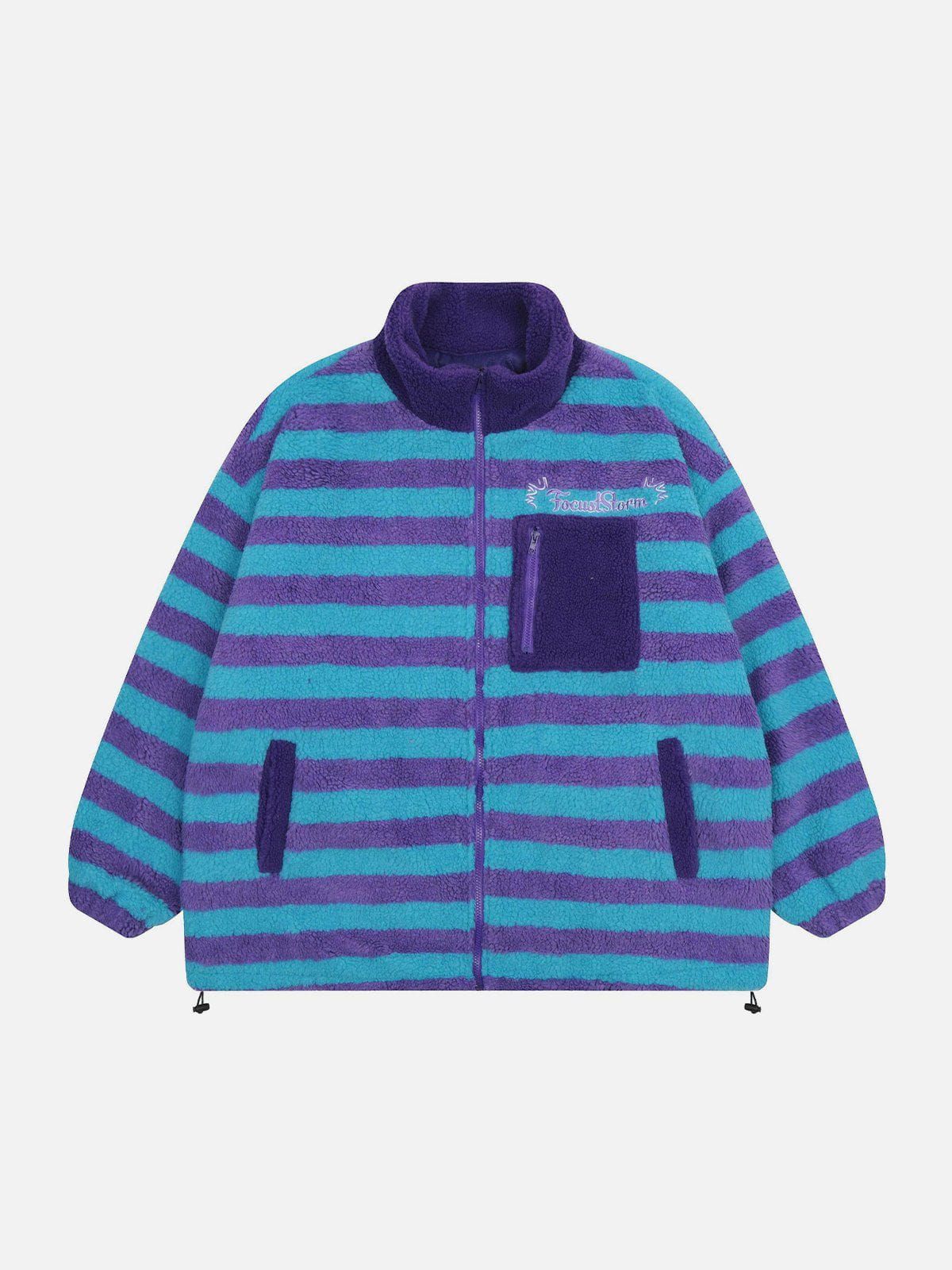 Sneakerland™ - Vintage Alphabet Embroidered Stripe Colorblock Sherpa Coat