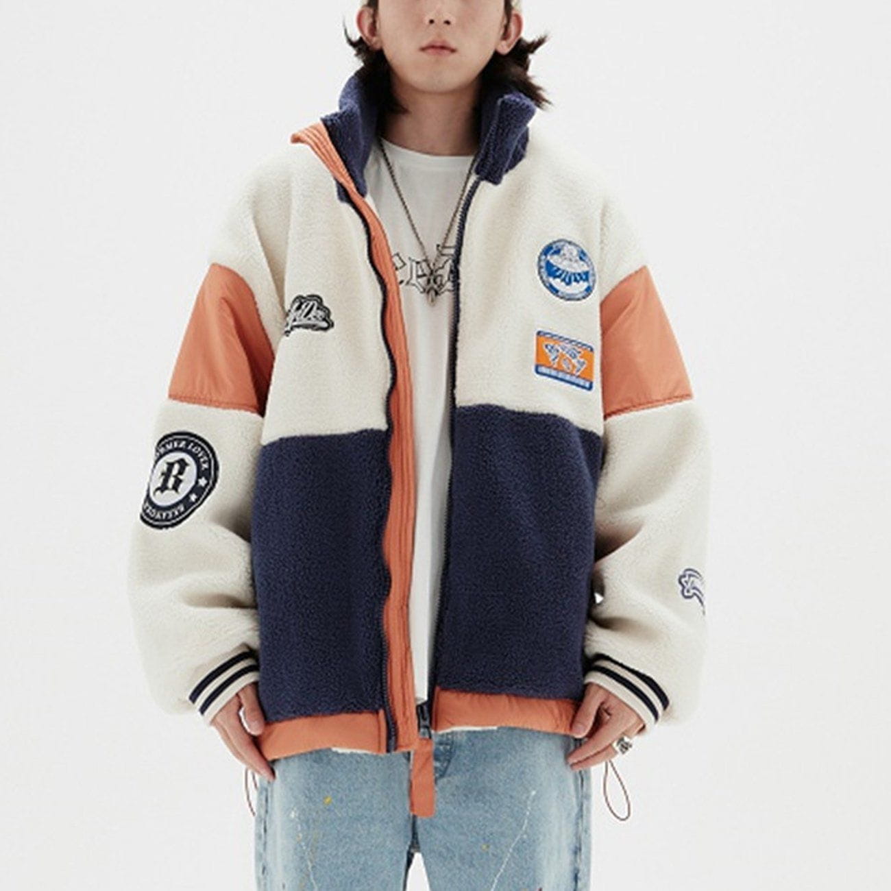 Sneakerland™ - Vintage Patchwork Labeling Embroidery Sherpa Coat