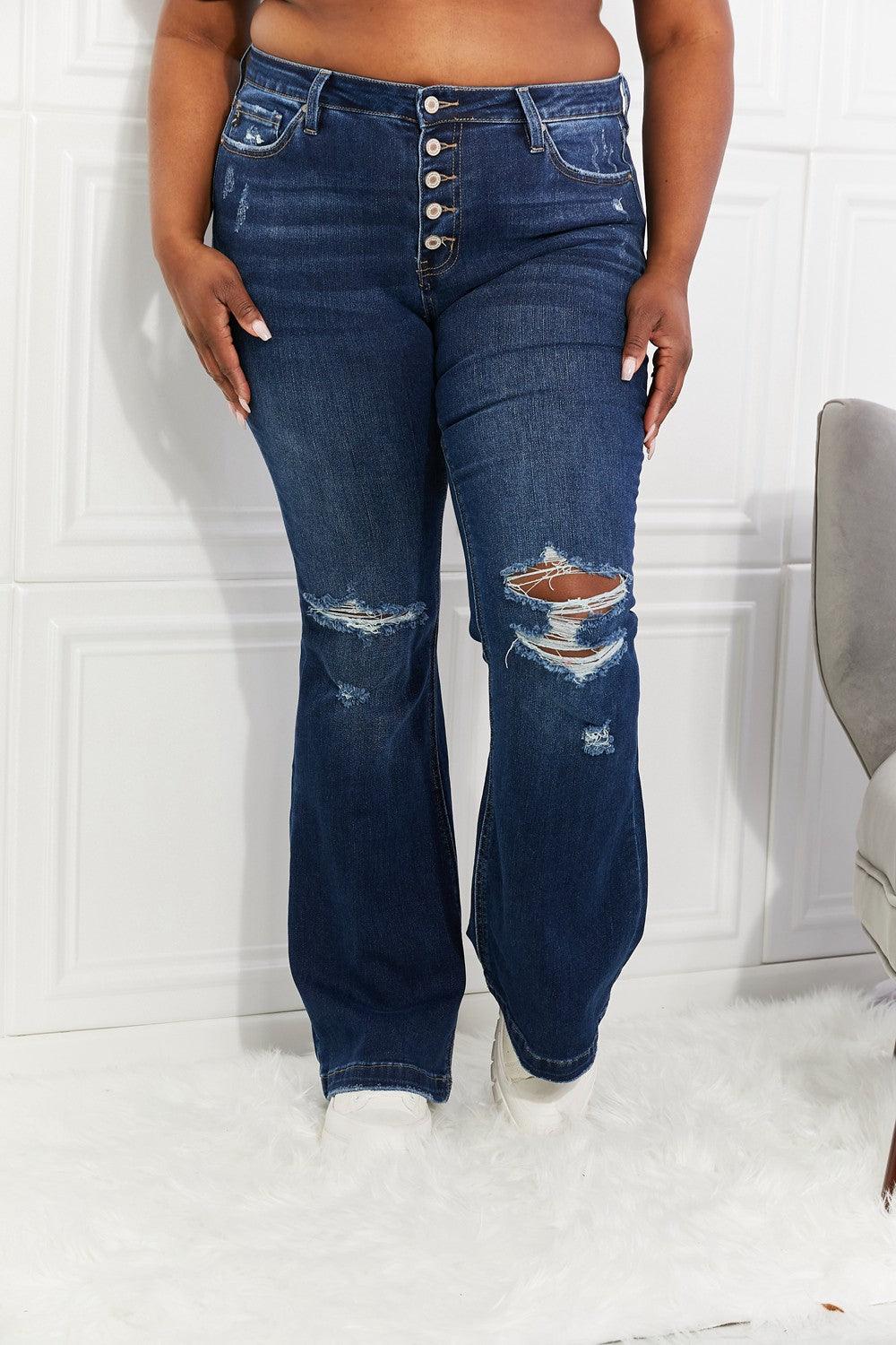 Kancan Full Size Reese Midrise Button Fly Flare Jeans - sneakerlandnet