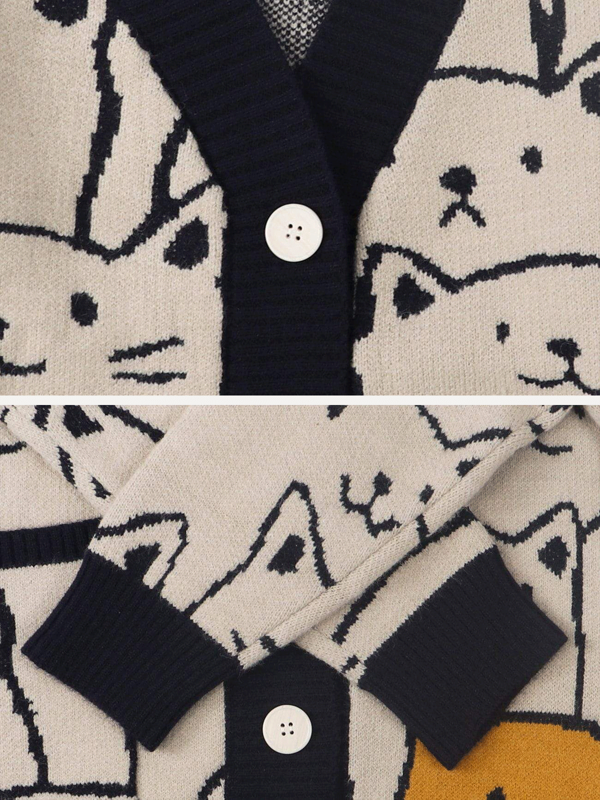Sneakerland® - Cartoon Cat Print Knit Cardigan