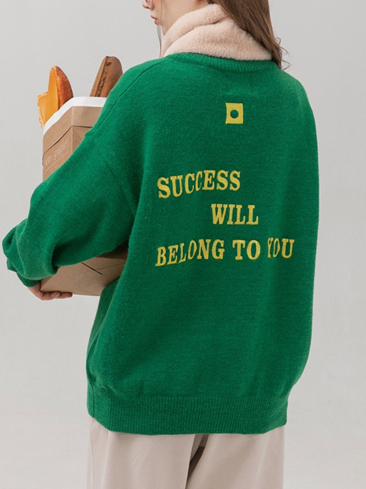 Sneakerland® - Solid Color Letter Embroidery Cardigan